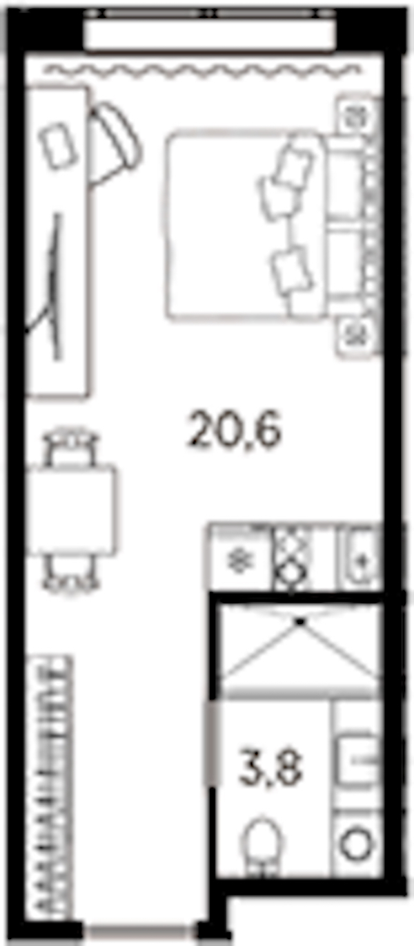 Квартира студия 24.4 м², 2/13 эт., ЖК «AVENIR Industrial»
